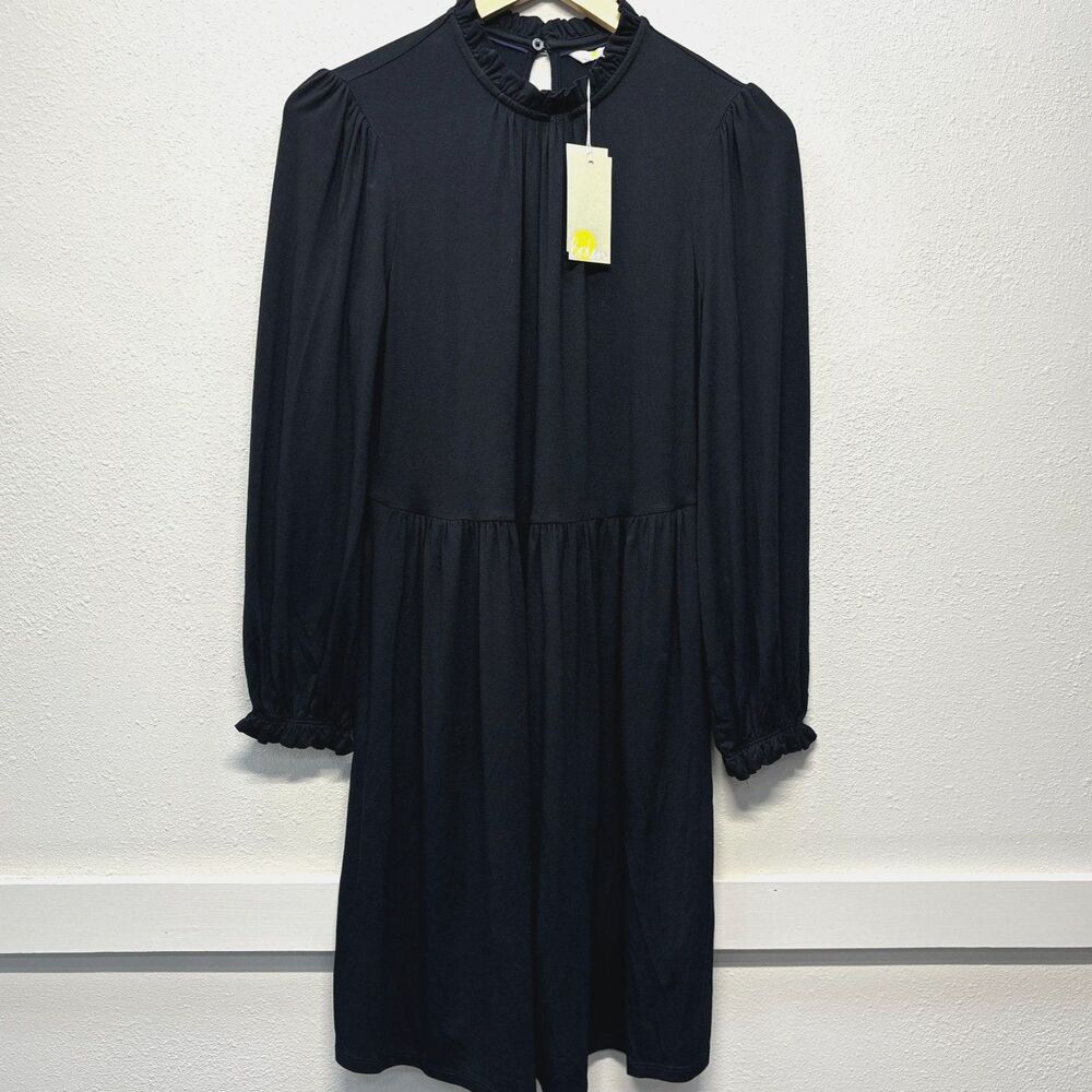 NWT Boden Black Long Sleeve Ruffle Neckline Dress Womens Sz 6P